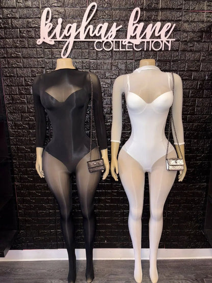 FLARORA Sexy Mesh See Through Jumpsuits and Bodysuits Suits Woman Wild Style Stretchy Skinny Playsuits Party Night Club Overalls