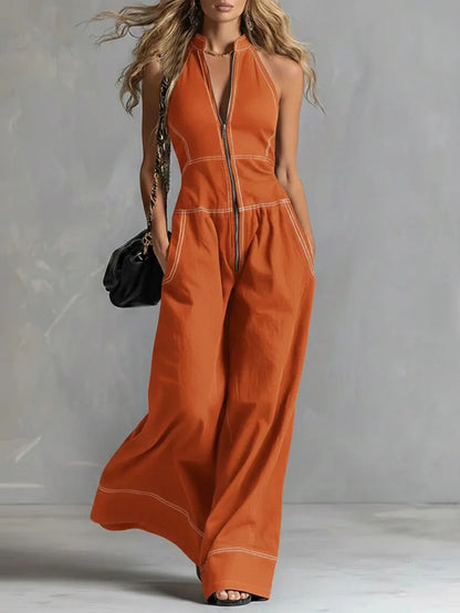 2026 New Women Stand Collar Sleeveless Jumpsuit Loose Casual Office Daily Wear Rompers
