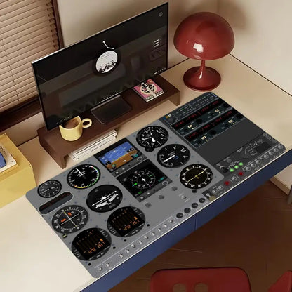XXL Extended Gaming Mouse Pad Aircraft Cockpit Print Non Slip Stitched Edge Rubber Base Desk Mat Keyboard Carpet PC Laptop
