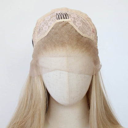 Flaxen Brown Synthetic Lace Front Wig 40inch Long Straight Flax Golden Lace Front Synthetic Wig Pre Plucked Natural Hairline