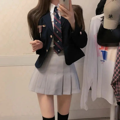 Korean Uniform Suit Jacket Shirt high-waisted Pleated Skirt Women Jk Uniform Set Janpanese Style Spring New Jk Uniform Set