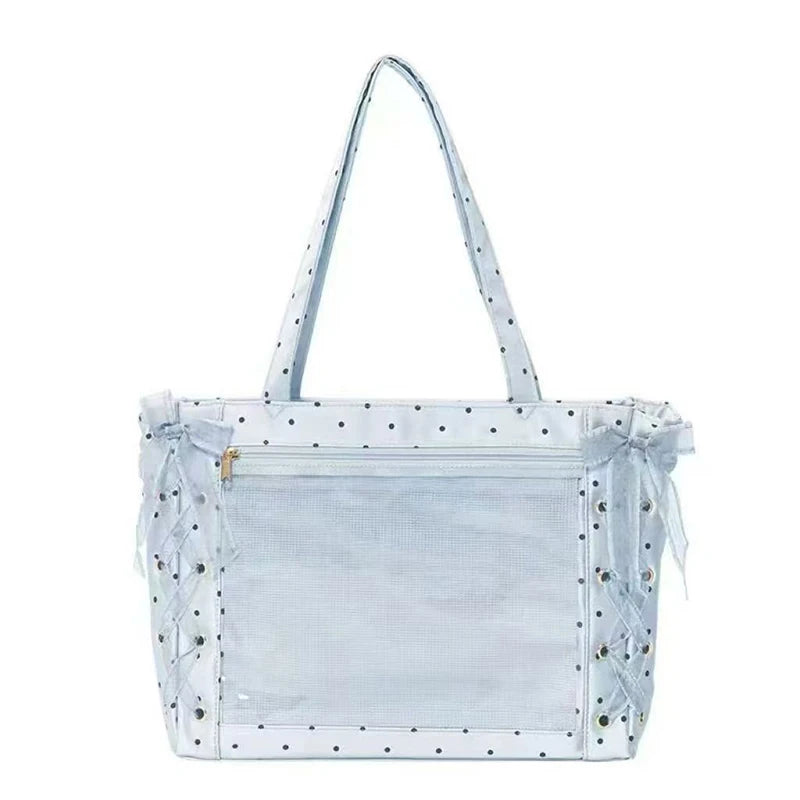 Sweet College Style Ribbon Ita Bag Women Fashion Shoulder Bags Large Capacity Tote Bag For Daily Commuting Transparent Handbag