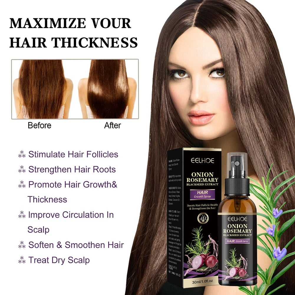 30ml Onion Rosemary Hair Growth Serum Powered With Black Seed-Oil Controls Loss Promotes Growth Shine Hair Softening Spray