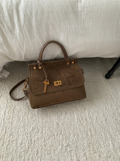 High Quality Retro Top-handle Bags For Women 2025 Winter New Designer Handbags Luxury Flap Shape PU Suede Shoulder Crossbody Bag