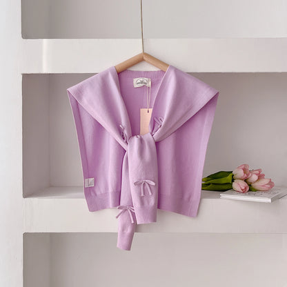 Korean Knitted Shawl Summer Air Conditioning Fake Collar Neck Guard Knit Thin Knotted Cape Shoulder Scarf For Women