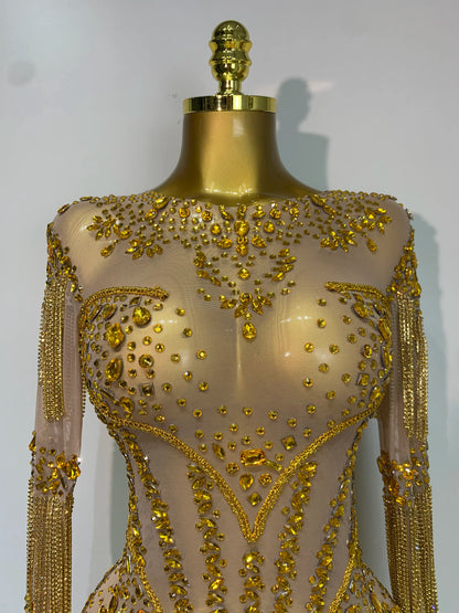 Women Sexy Mesh See Through Performance Dance Nightclub Rompers Singer Stage Outfit Sparkly Rhinestone Bodysuit Birthday Wear