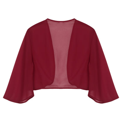 Womens 3/4 Sleeve Chiffon Cardigan Bolero Jacket Summer Elegant Wedding Party Bridal Dress Cover Ups Wraps Shawls Shrug