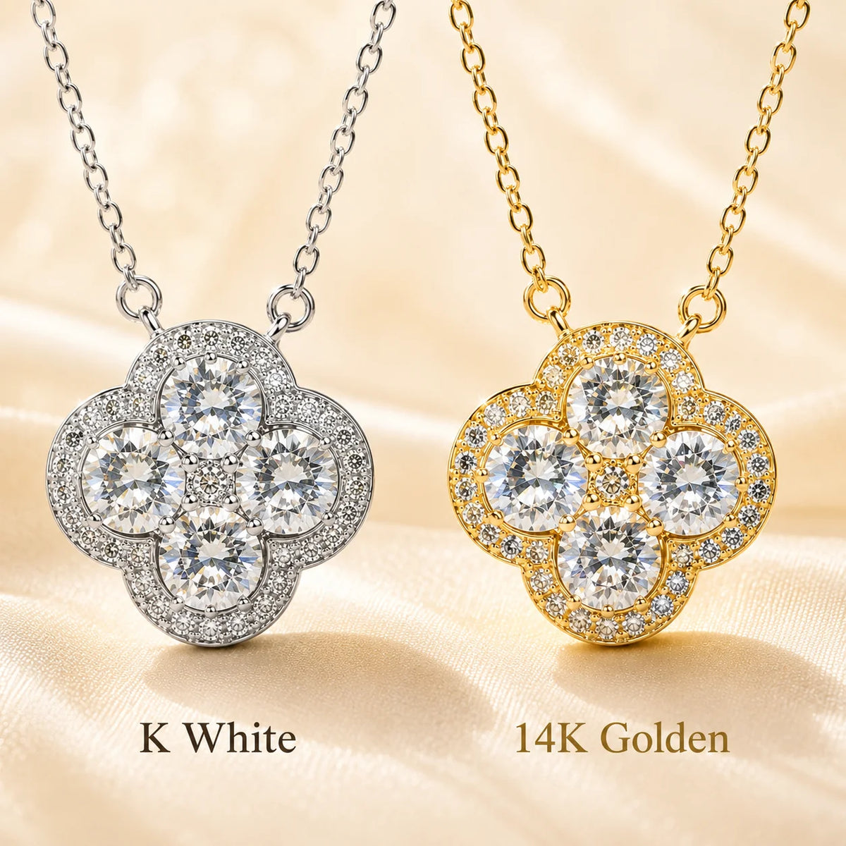 Moissanite Four Leaf Clover Necklace GRA Certificate Plated Copper Lucky Pendant Chain Vintage Gift for Women
