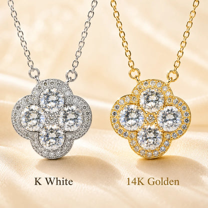Moissanite Four Leaf Clover Necklace GRA Certificate Plated Copper Lucky Pendant Chain Vintage Gift for Women