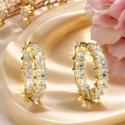 Princess Square Cubic Zirconia Hoop Earrings Luxury Trendy Ear Circle Earrings for Women Fashion Versatile Female Jewelry Gifts