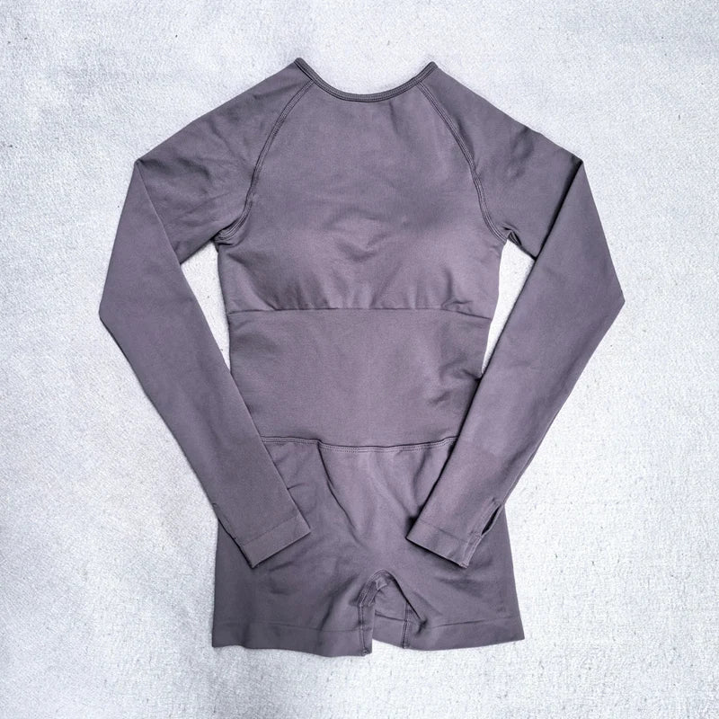 Long Sleeve One Piece Set Women Clothes Backless Gym Set Seamless Yoga Set Bodysuit Workout Shorts Romper Jumpsuit Sportswear