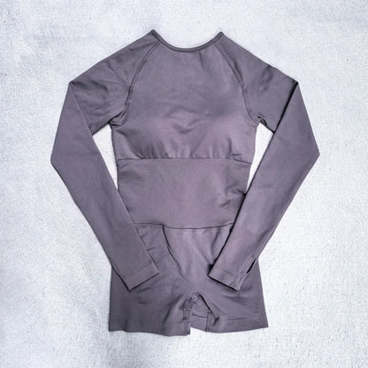 Long Sleeve One Piece Set Women Clothes Backless Gym Set Seamless Yoga Set Bodysuit Workout Shorts Romper Jumpsuit Sportswear