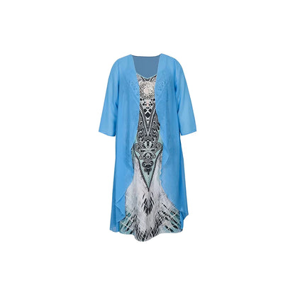 Women's plus Size Casual Dress Sets Solid Open Front & Graphic Printed Clothing Set Comfortable Fashion plus Size Outfits
