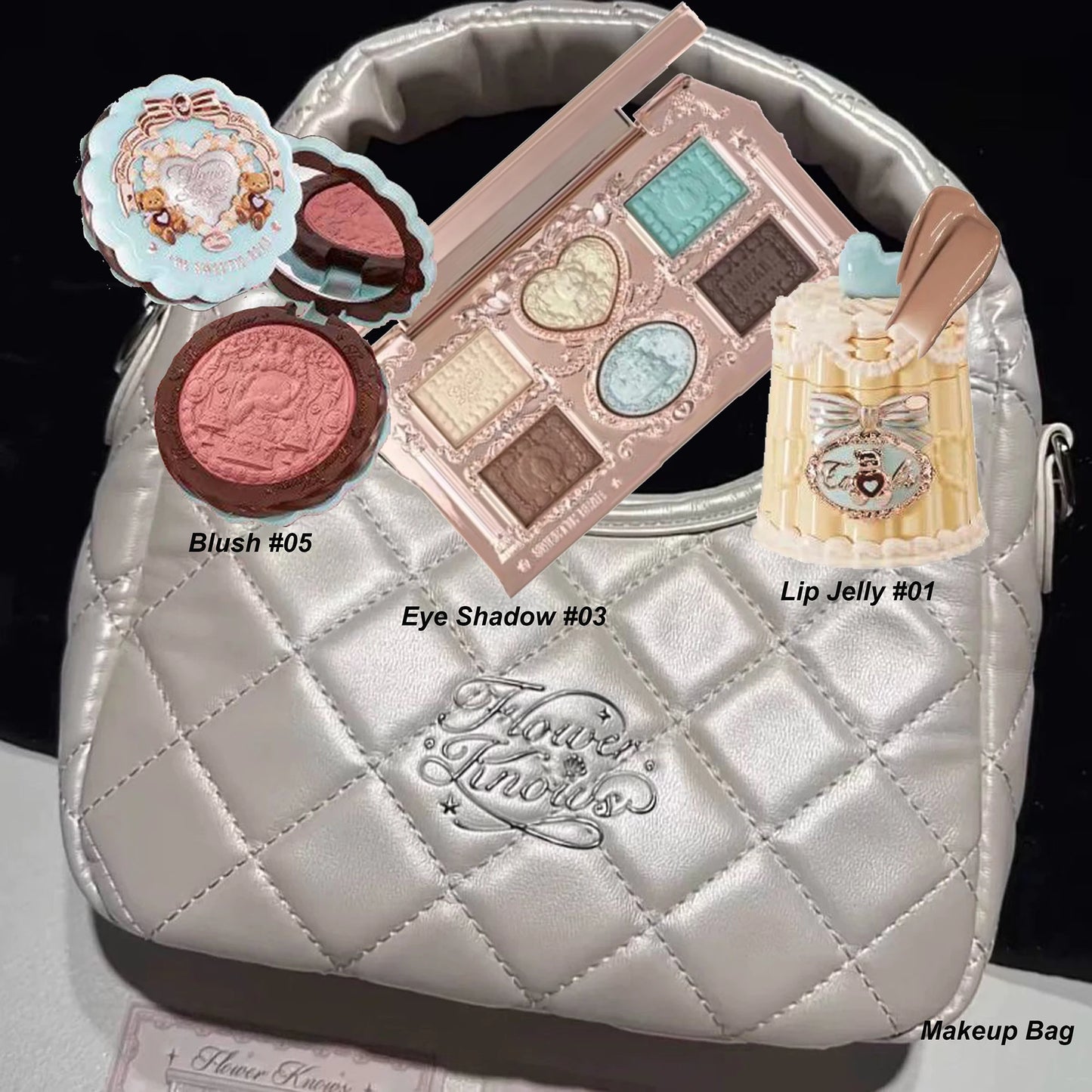 Flowerknows All In One Mackup Set Gift Box Flower Knows Glitter Eye Shadow Palette Blusher Long Lasting Gloss Lipstick With Bag