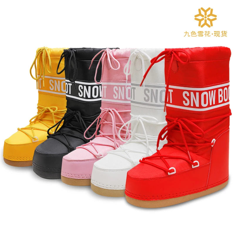 2026 New Women High‑Tubed Moon Boots Space Snow Boots Round‑Toe Lightweight Thick‑Sole Warm Insulated Skiing Winter Outdoor Cott