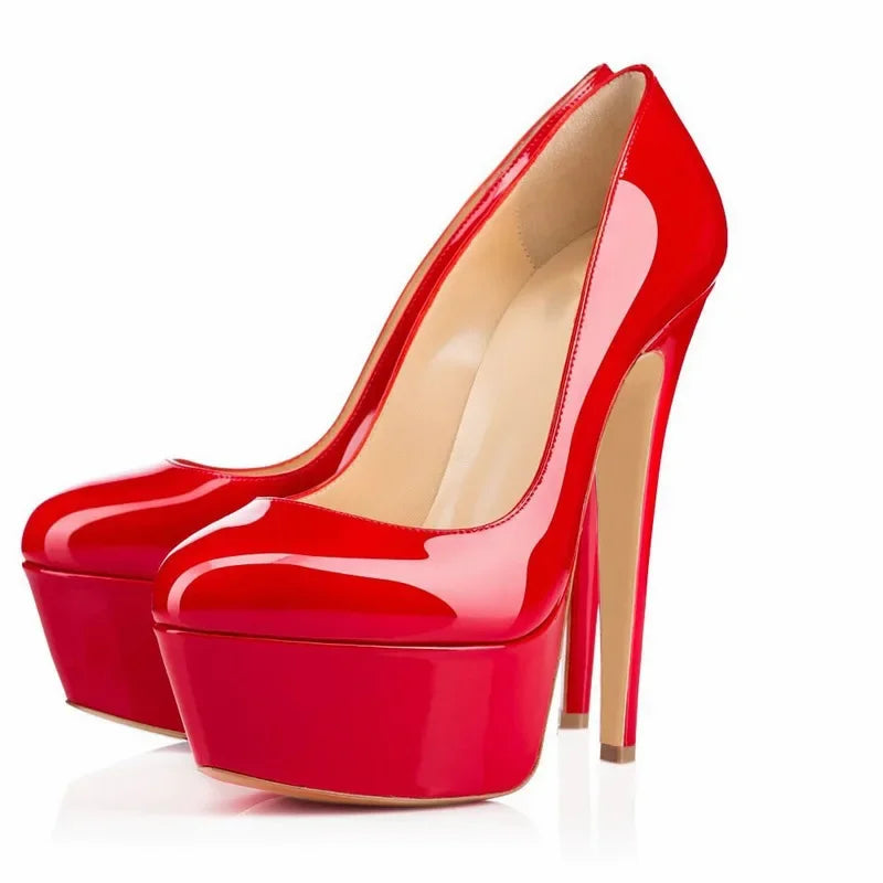 New Women Pumps Extremely High Heels Shoes14cm Sexy Patent Leather Woman Wedding Party Shoes Platform Stiletto Red 817-9PA