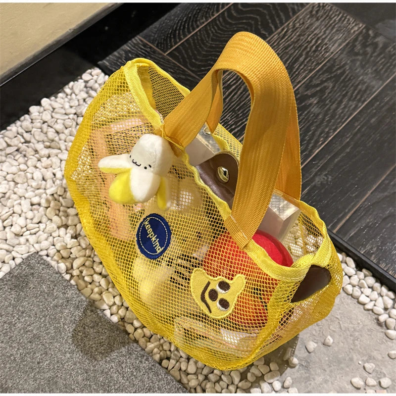 Cute Apple Mesh Handbag Niche Fruit-shaped Shoulder Bag Lightweight And Portable Travel Toiletry Storage Bag Fashion Beach Bag