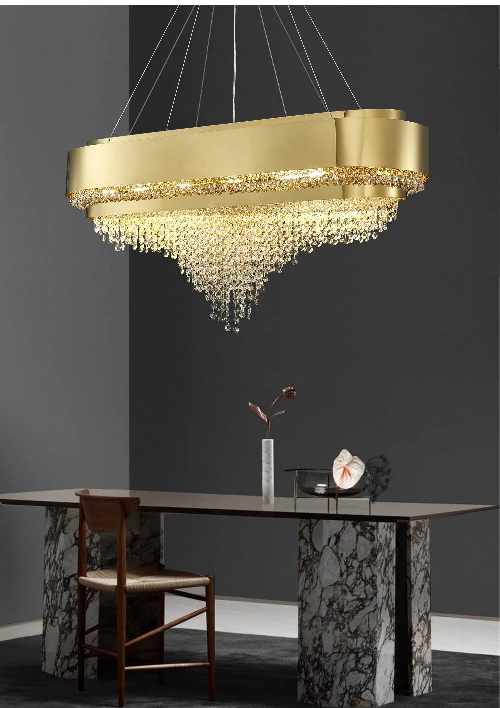 Luxury Crystal LED Hanging Chandeliers Italian Design Modern Pendant Lights Living Dining Room Home Restaurant Lighting Fixtures