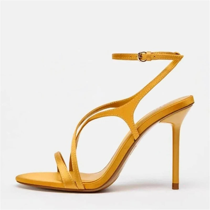 Luxury Satin High Heels Women Cross Strap Naked Strap Elegant Designer Sandals Women Pumps Sexy Banquet Dress Shoes Ladies