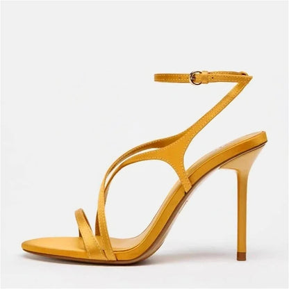 Luxury Satin High Heels Women Cross Strap Naked Strap Elegant Designer Sandals Women Pumps Sexy Banquet Dress Shoes Ladies