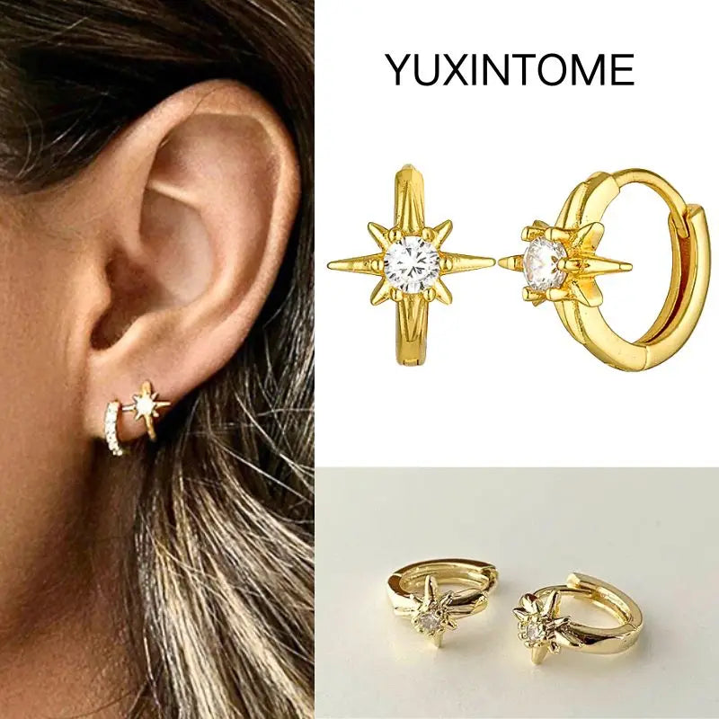 White Color Zircon Hoop Earrings 925 Sterling Silver Needle Cross/Star/Flower/Water Drop Pendant Gold Earrings Luxury Jewelry