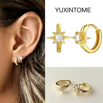 White Color Zircon Hoop Earrings 925 Sterling Silver Needle Cross/Star/Flower/Water Drop Pendant Gold Earrings Luxury Jewelry