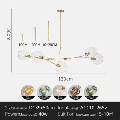 Italy Designer LED Modern Pendant Lights Branching Ceiling Lamp Chandelier Glass Lampshade Suspension Lighting Kitchen Dining