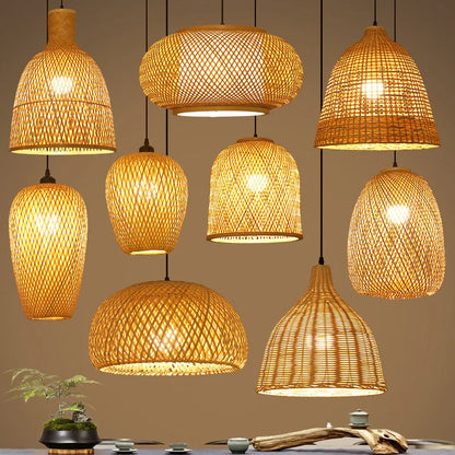 2025 Newest Bamboo Pendant Lamps Ceiling Lights Rattan Wicker Lustre Hand Knit Braiding Suspended Home Dining Braided Decor Hot