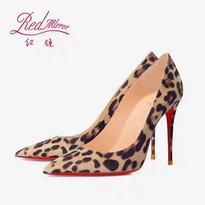 Elegant Women Heeled Luxury Brand Leopard Print Heels 2026 Trend Red Shiny Bottoms Pointed Toe Pumps Prom Ladies Shoes Women 8cm