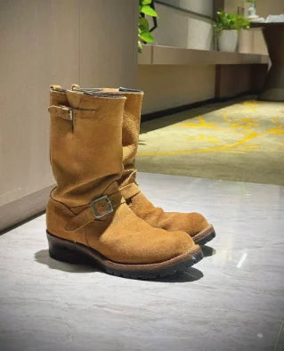 Retro Style Round Toe Belt Buckle Mid-Calf Platform Men Motorcycle Boot Chunky Middle Heels Buckle Strap Design Large Size Shoes