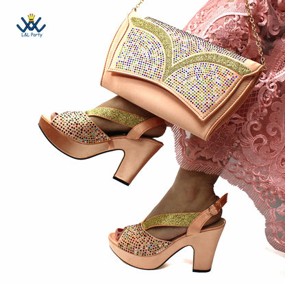 Buckle Strap Sandals Nigerian Women Shoes and Bag Set in Green Color with Wedges Heels For Ladies Party