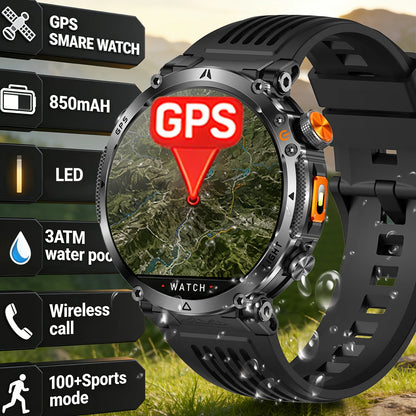 COANR2026 New Military Smart Watch 850mAh Battery GPS trace Compass 3ATM Waterproof Tactics Sport Flashlight call SmartWatch Men
