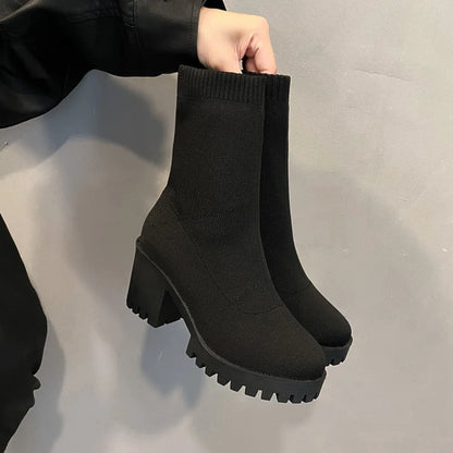 2025 new women luxury plus size women's boots couple socks shoes women's thick bottom casual knitted ankle boots size 35-43