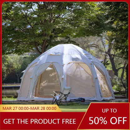 Coody Beige Dome Air Tent, 2-4 Person Classic Geodesic Inflatable Tent For Family Glamping Camping