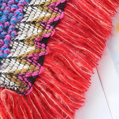 Coat Overlays Winter Warm Mongolian Poncho Striped Polyester Knitting Wraps Ethnic Style Pullover Tassel Shawl Women Fashion