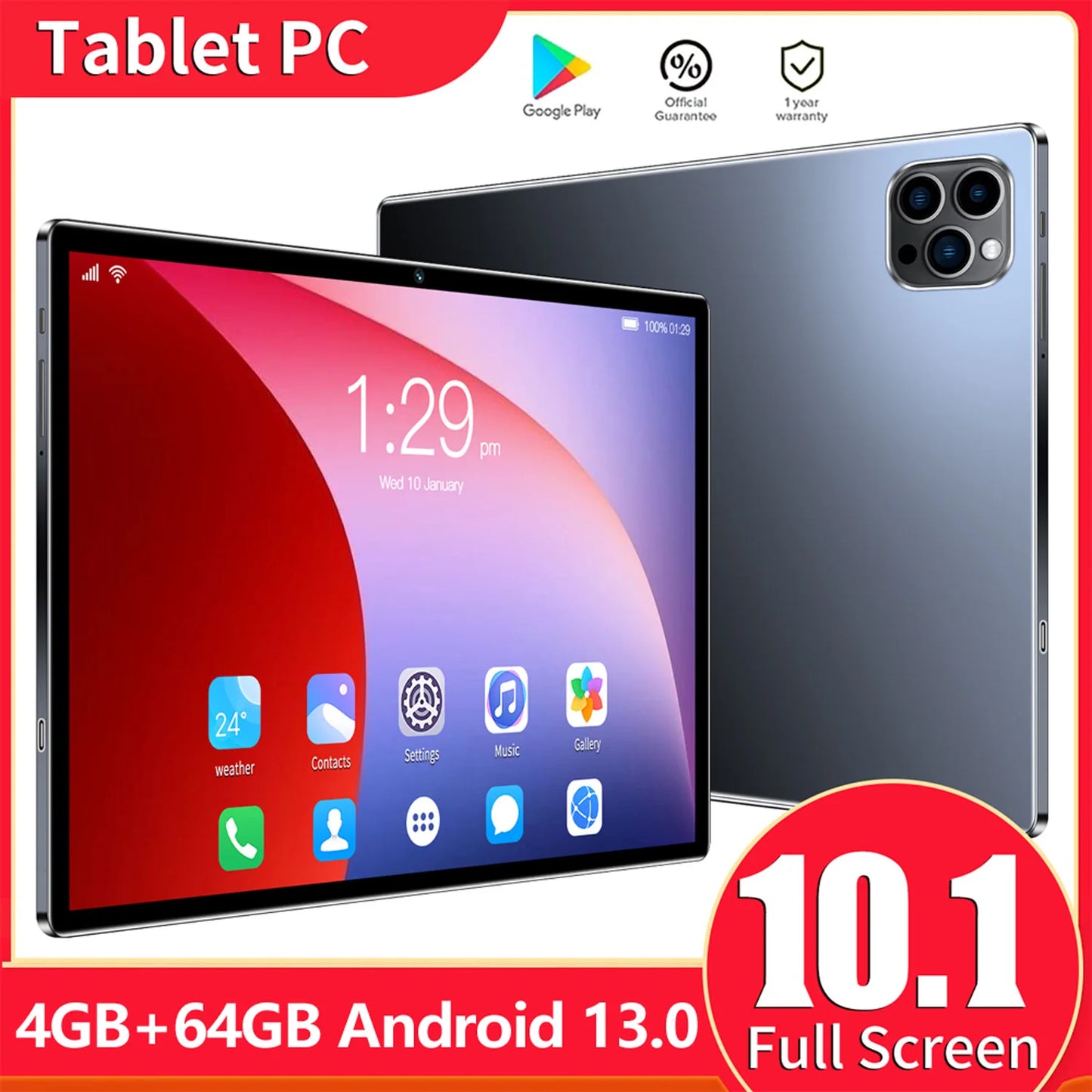 New 10.1 Inch Tablet Android 13, 4GB RAM 64GB ROM, Dual SIM, Rear and Front Cameras, 6000MAH, Children's Gift Tablet