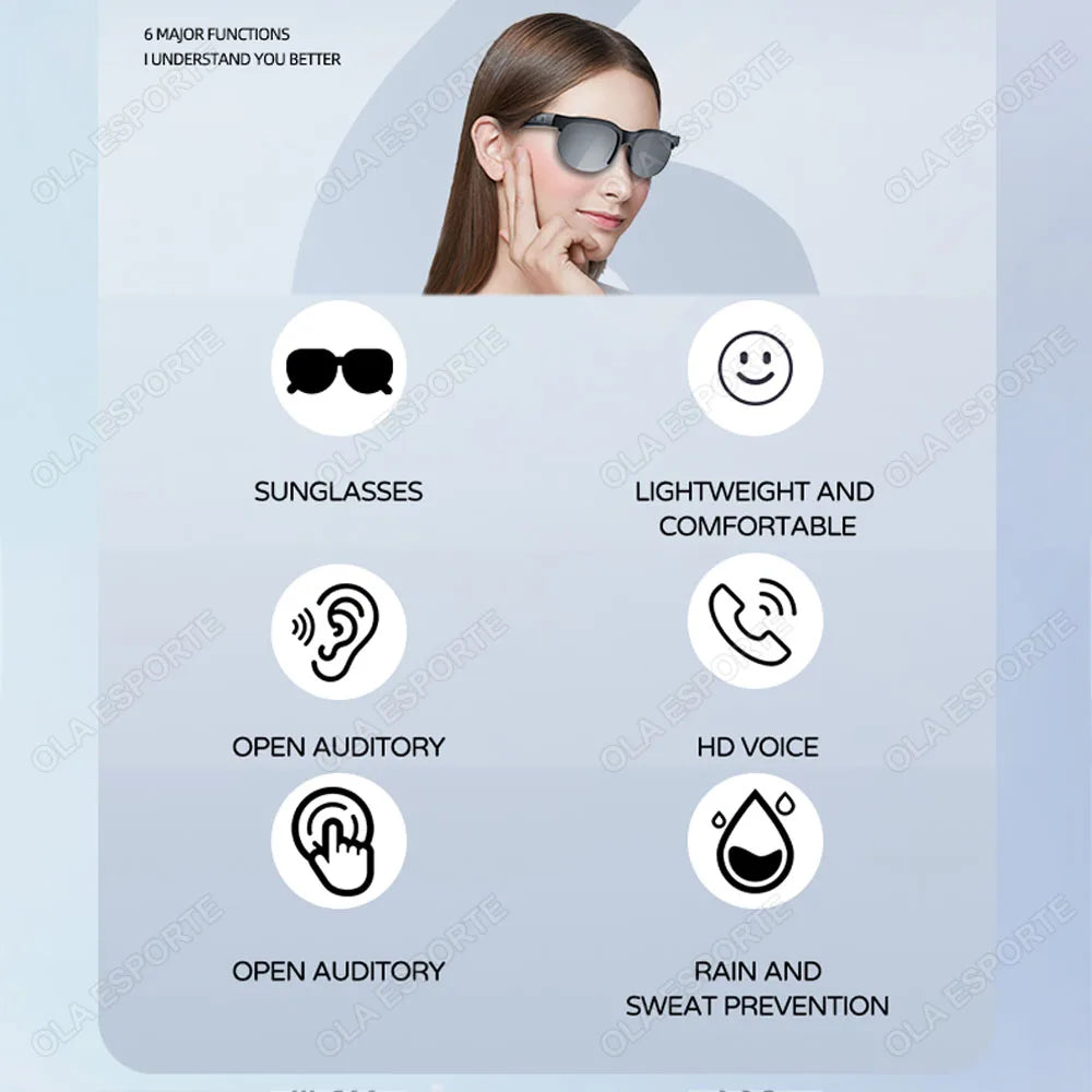 New Smart Glasses Men Bluetooth 5.3 Earphones Anti-Blu-ray Stereo headset Dual Speaker Touch Music Control Headphone Sunglasses