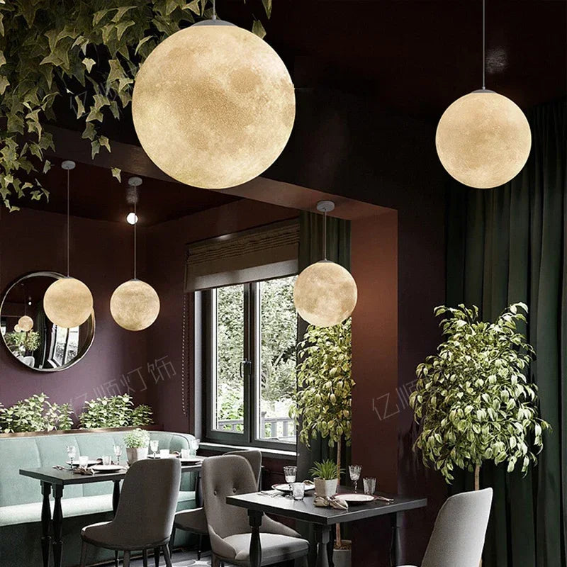 Nordic Moon Led Pendant Lights for Living Room Dining Bedroom Home Decorations Chandelier Cafe Restaurant Hanging Lamp Luminaire