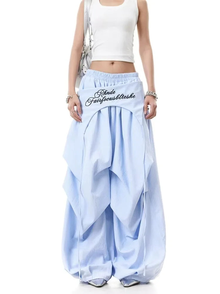 Women Y2K Wide Leg Cargo Pants 2026 Spring Cross-layer Straps Casual Hip Hop Dance Streetwear Trousers Baggy Vintage Fashion