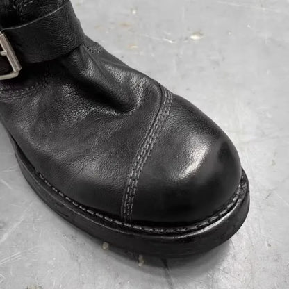 Retro Motorcycle Men's Boots Mid-Calf Knight American Engineer Boots Aged Large Head Boots Leather Splicing Botas Para Moto
