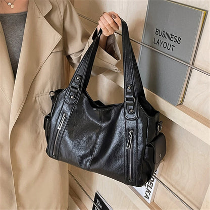 New Large Capacity Soft Leather Women's Handbag Fashion Trend Designer Women Shoulder Bag Simple Retro Female Travel Bags Sac