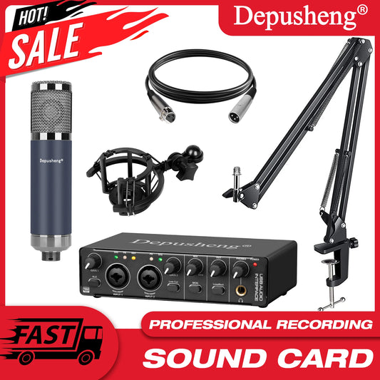 Professional Studio Condenser Microphone TYPE-C Audio Interface Sound Card Bundle Kit Podcast Equipment Set Recording Mic