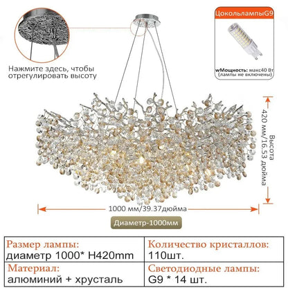 Chrome Crystal Branch Chandelier Light For Dining Living Room Kitchen Bedroom Round Crystal Ceiling Chandelier Peandant Lights