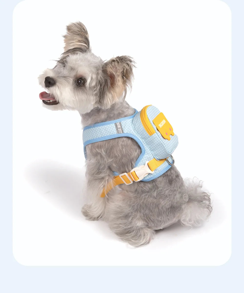 Dog Backpack Harness Cute Plaid Outdoor Self-Carrying Bag for Pets Puppy Chest Vest for Walking Adjustable for Small Medium Dogs