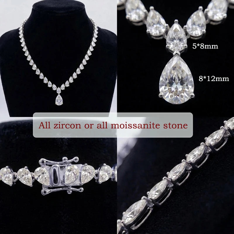 Smyoue New Pear Cut D VVS1 All Moissanite Necklace for Women 18K Plated Wedding Party S925 Pure Silver Lab Diamond Jewelry Gifts