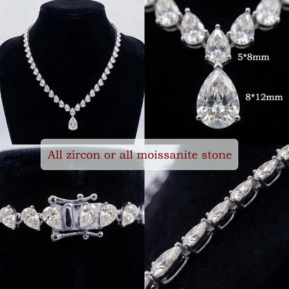 Smyoue New Pear Cut D VVS1 All Moissanite Necklace for Women 18K Plated Wedding Party S925 Pure Silver Lab Diamond Jewelry Gifts