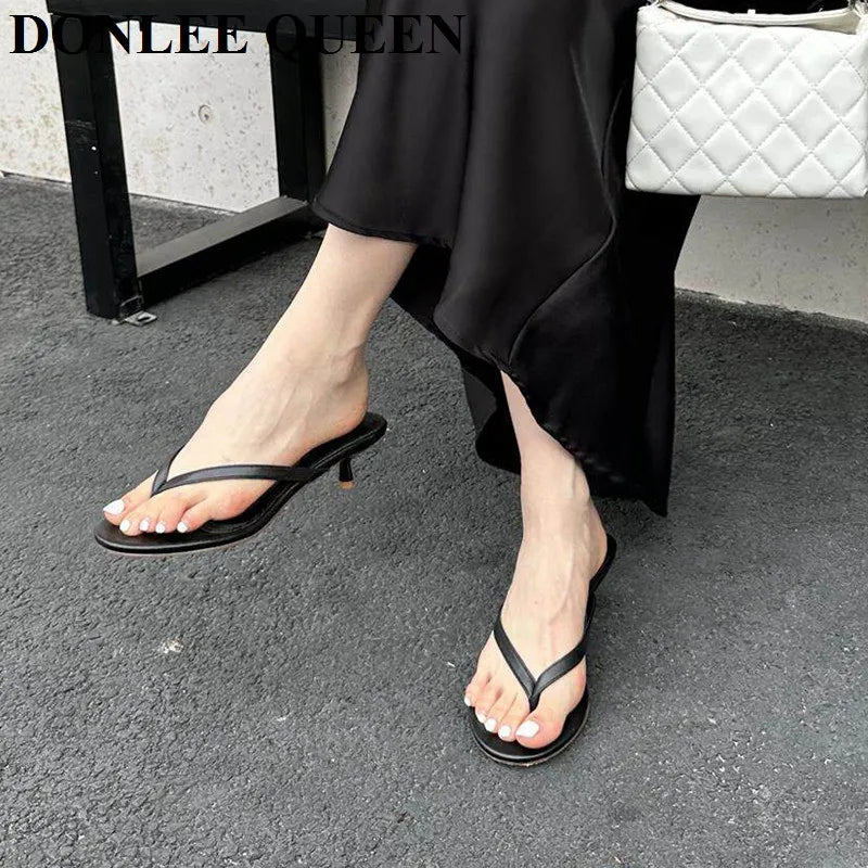 2026 New Summer Thin Heels Slippers Sandals Narrow Band Slides Ladies Shoes Fashion Women Pumps Flip Flops Luxury Slippers Shoes