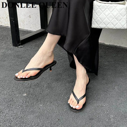 2026 New Summer Thin Heels Slippers Sandals Narrow Band Slides Ladies Shoes Fashion Women Pumps Flip Flops Luxury Slippers Shoes