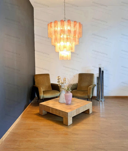 Elevate Your Living Room With Our Textured Pink White Glass 2026 Chandelier High-end Pendant Light Gold Chrome Dimming Function