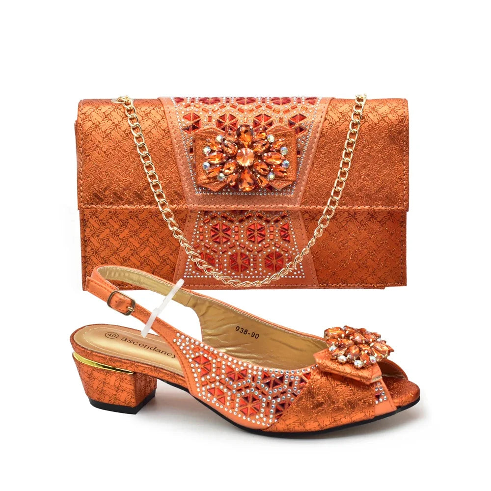 New Design Women Shoes and Bags To Match Set Nigeria Party Italian Shoe and Bag Set for Party in Women Rhinestone Women Pumps